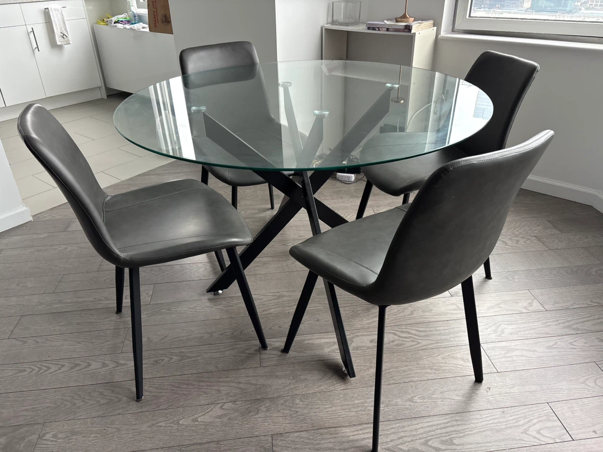 Dining table set 4 chairs, round glass table - photo 2