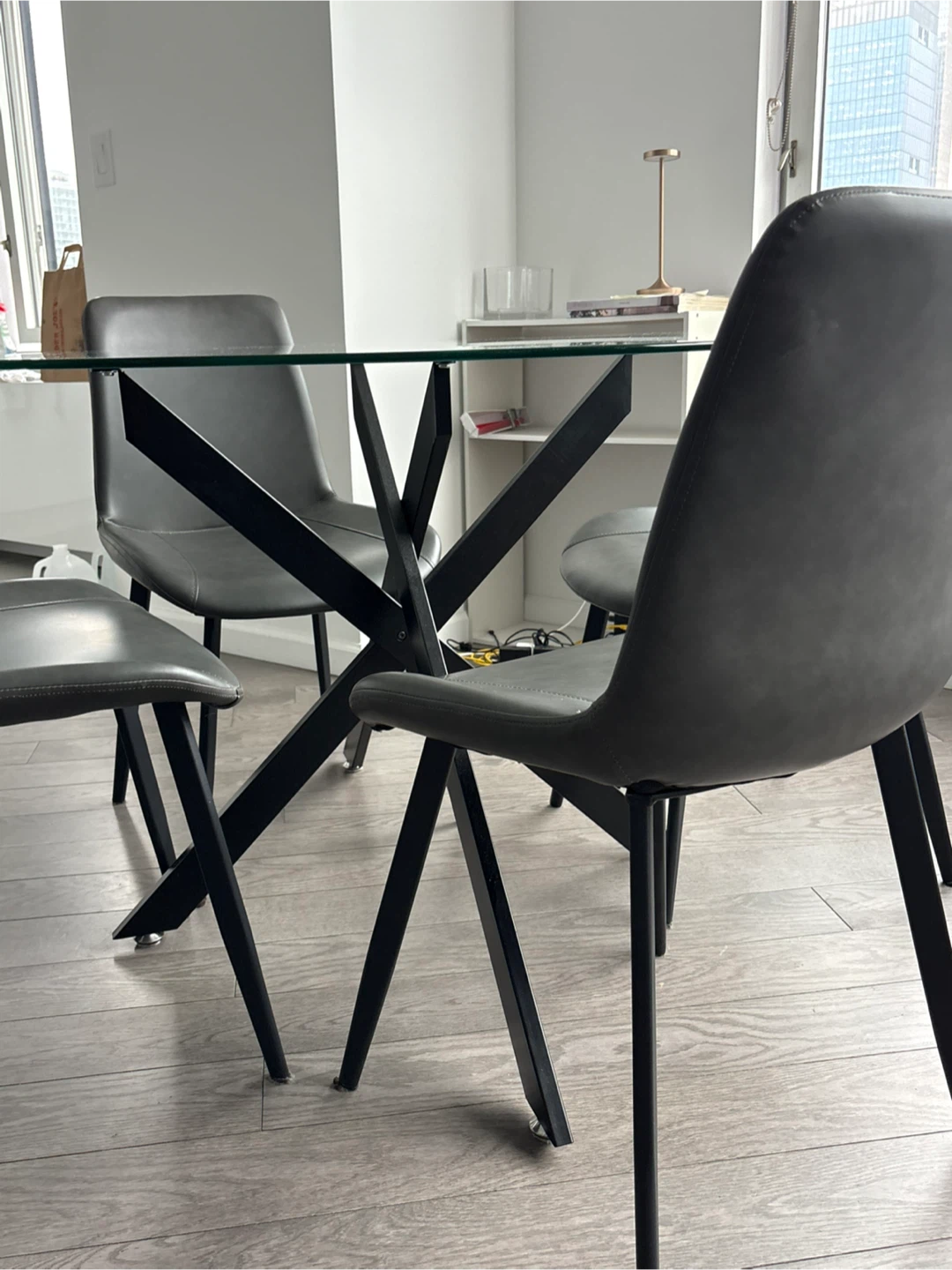 Dining table set 4 chairs, round glass table - photo 3