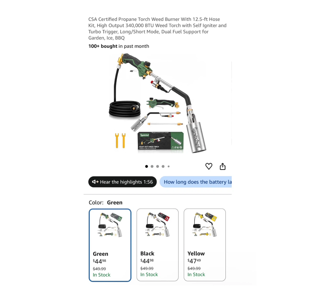 Brand new CSA Certified Propane Torch Weed Burner