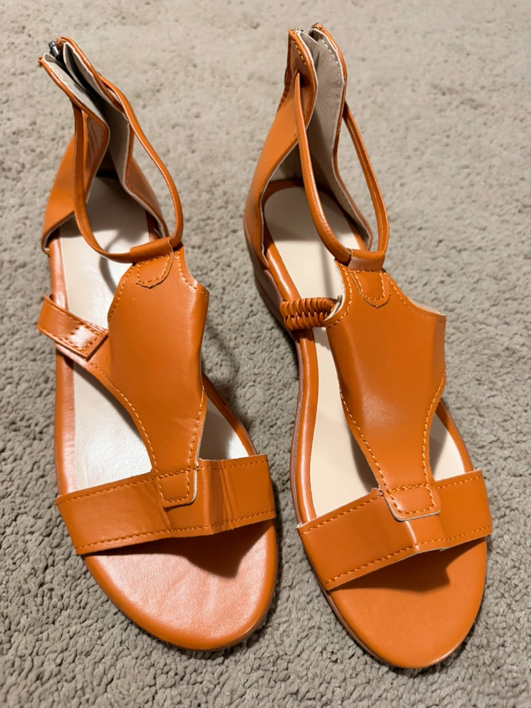 Orange Faux Leather Wedge Sandals size 9