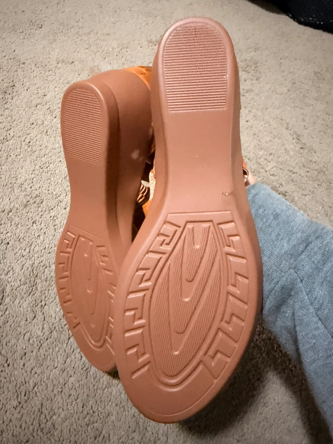 Orange Faux Leather Wedge Sandals size 9 - photo 2