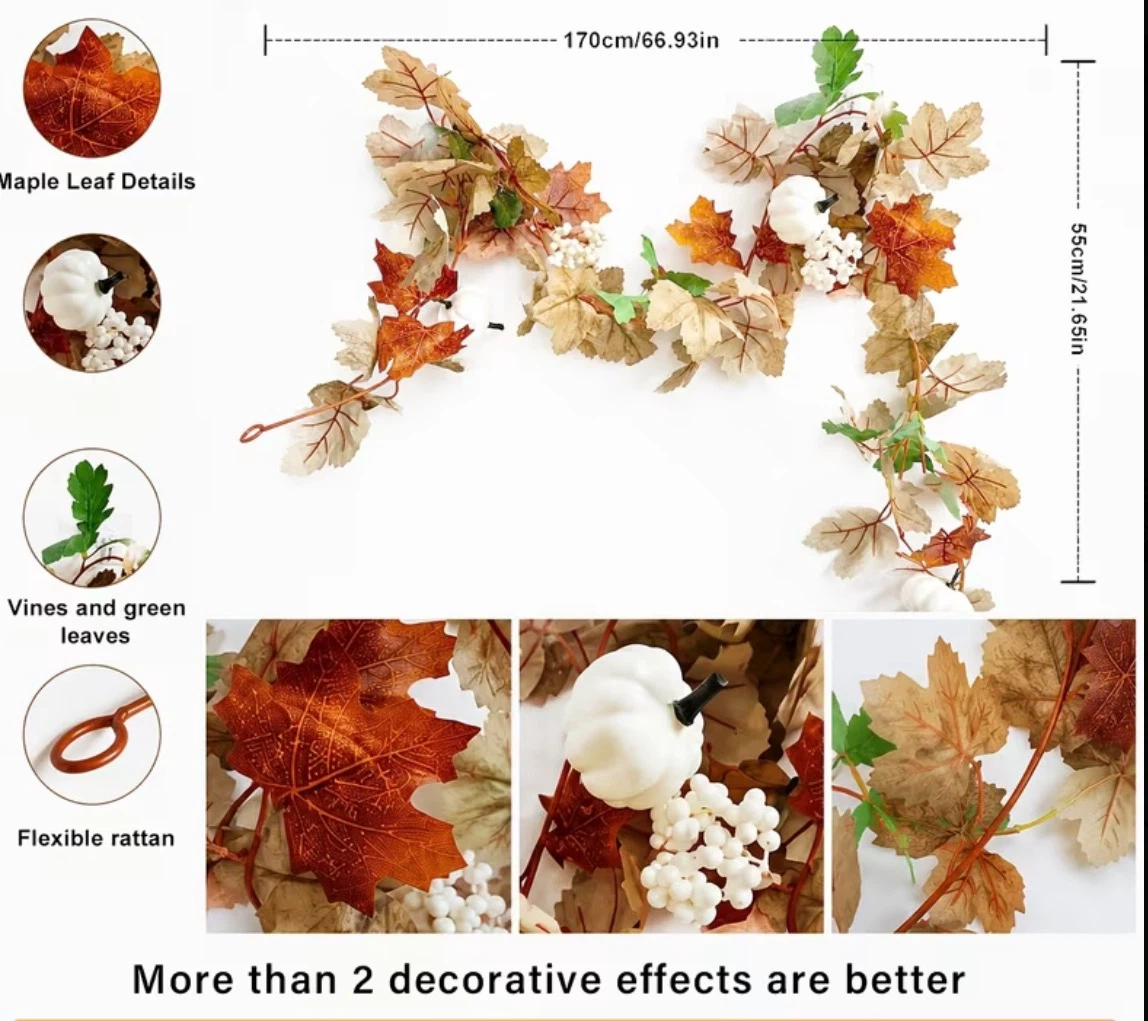 Artificial Maple Leaf Pumpkin Decorative Vine,High-Quality Silk - photo 5