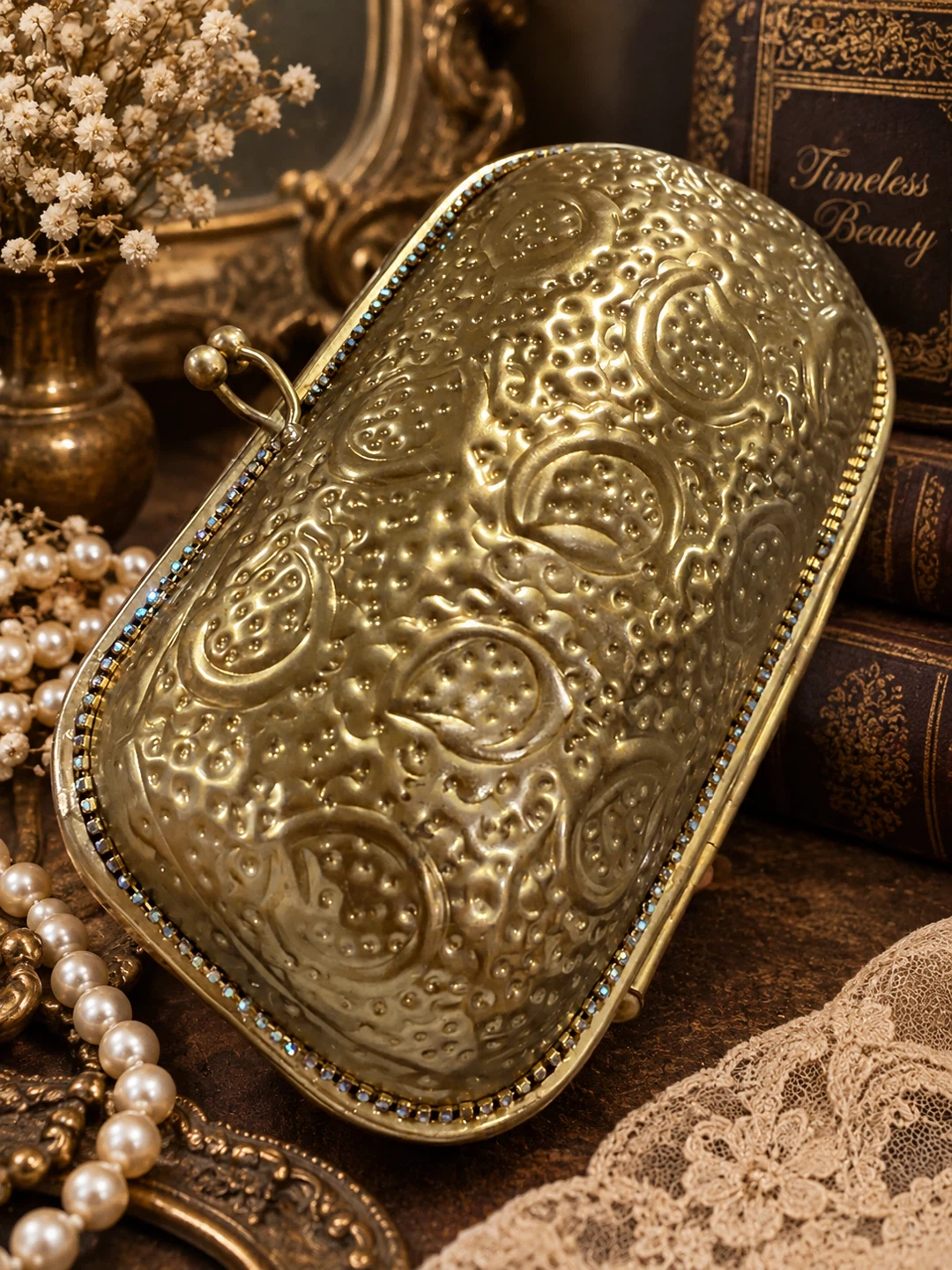 Antique vintage metal clutch