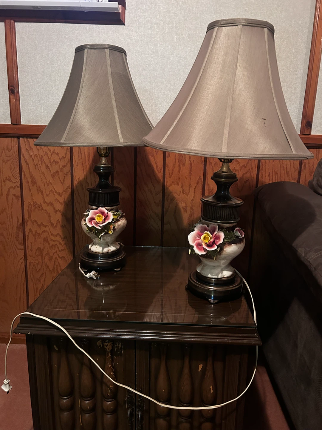 Set of Two Vintage Floral Table Lamps