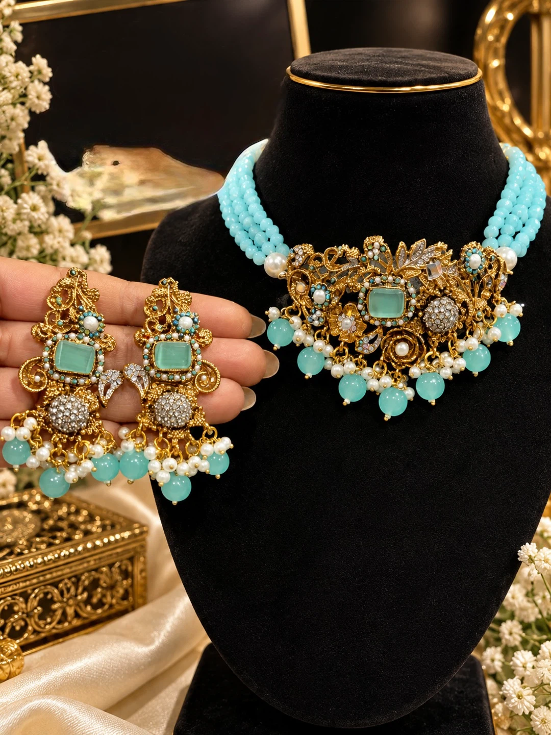 Baby blue Turkish choker set - photo 2