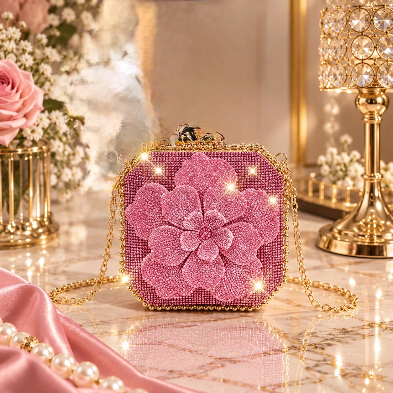 Pink rhinestone clutch
