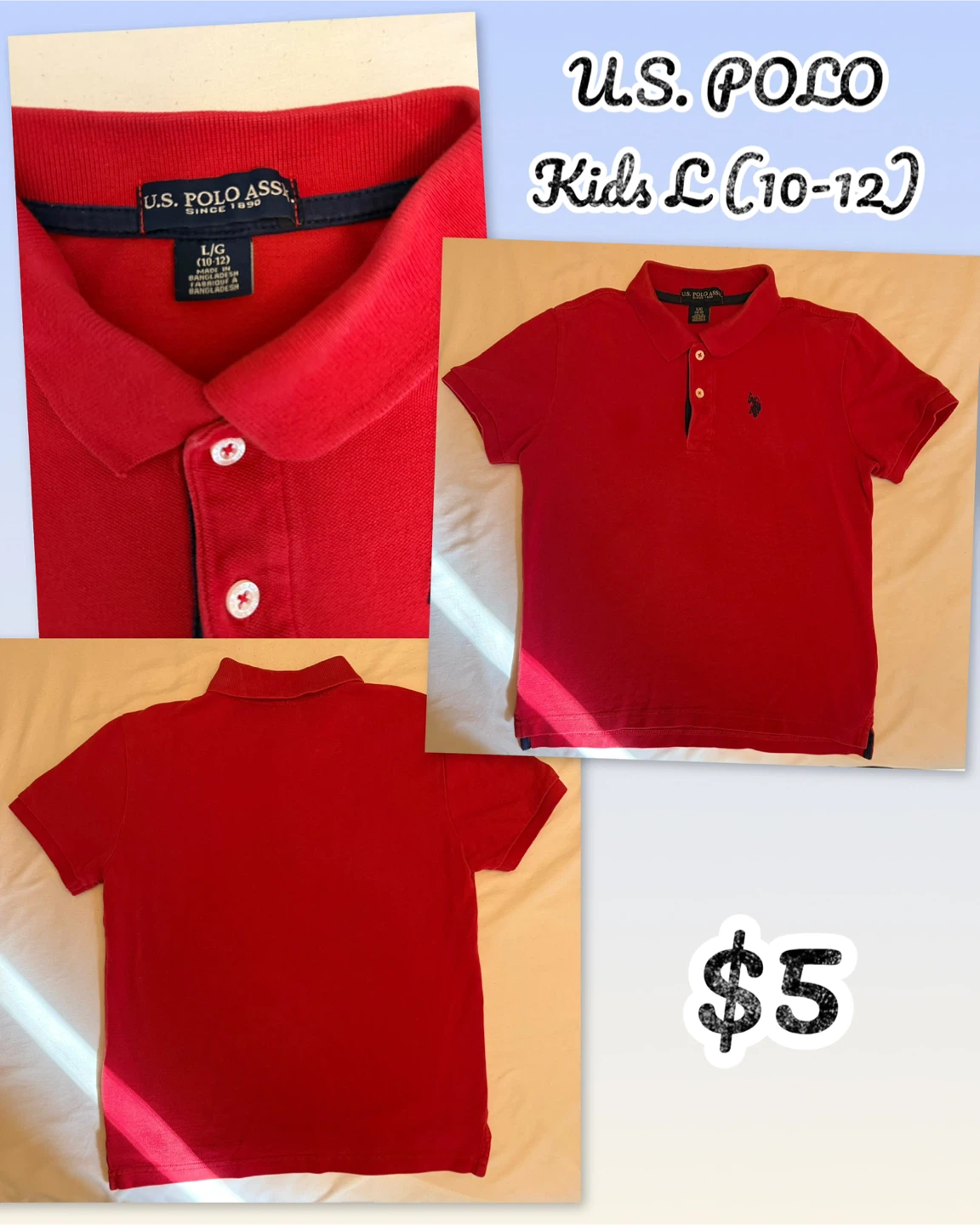 U.S. Polo Assn. Red Polo Shirt Size L 10-12