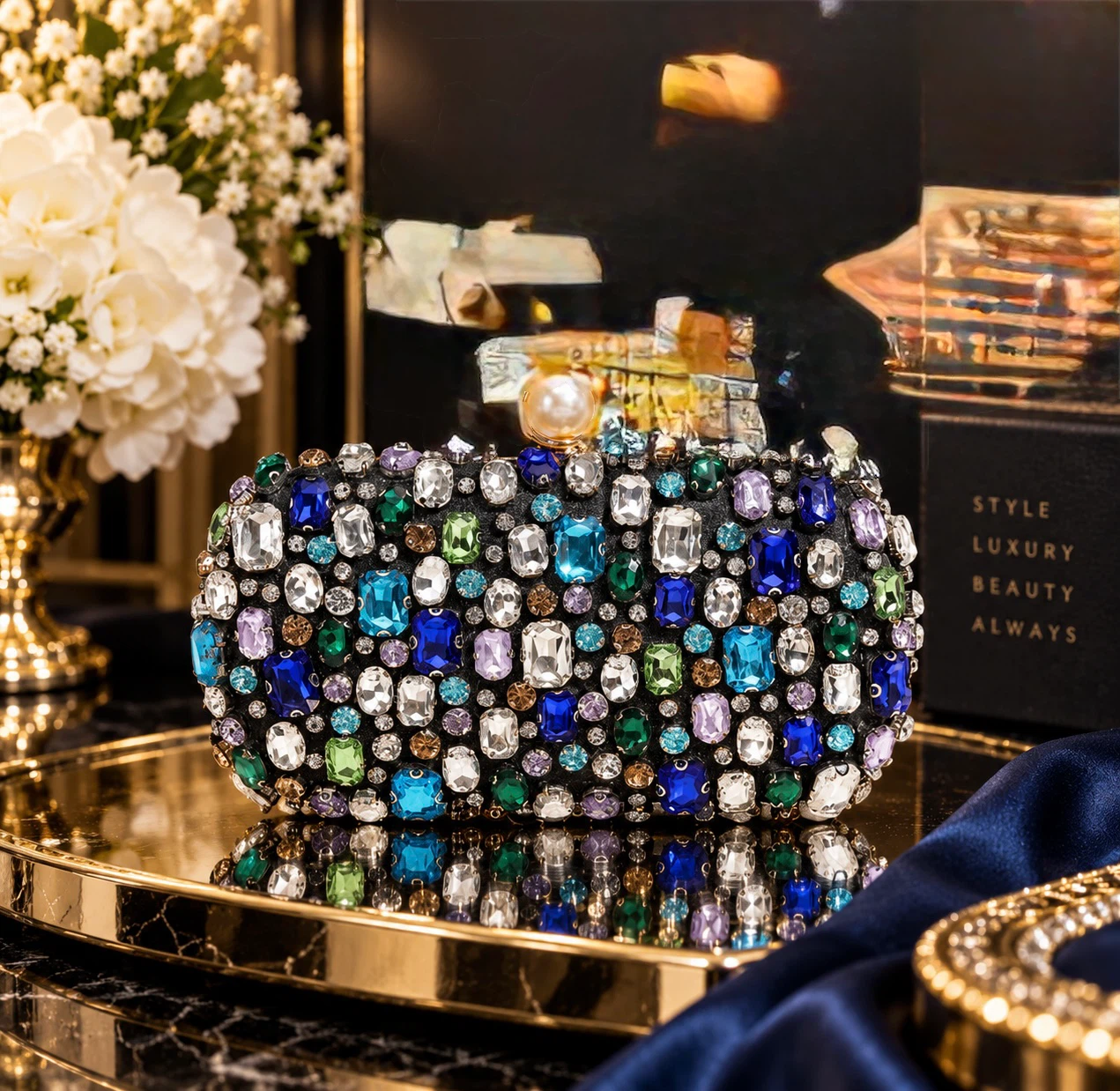 Heavy stone fancy clutch