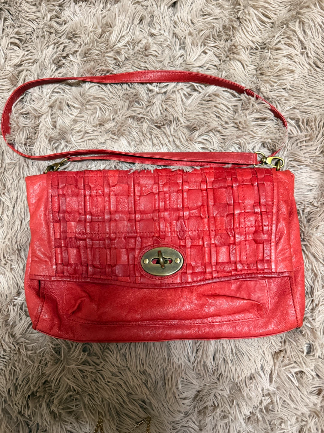 Aldo Red Leather Woven Shoulder Bag 🏈