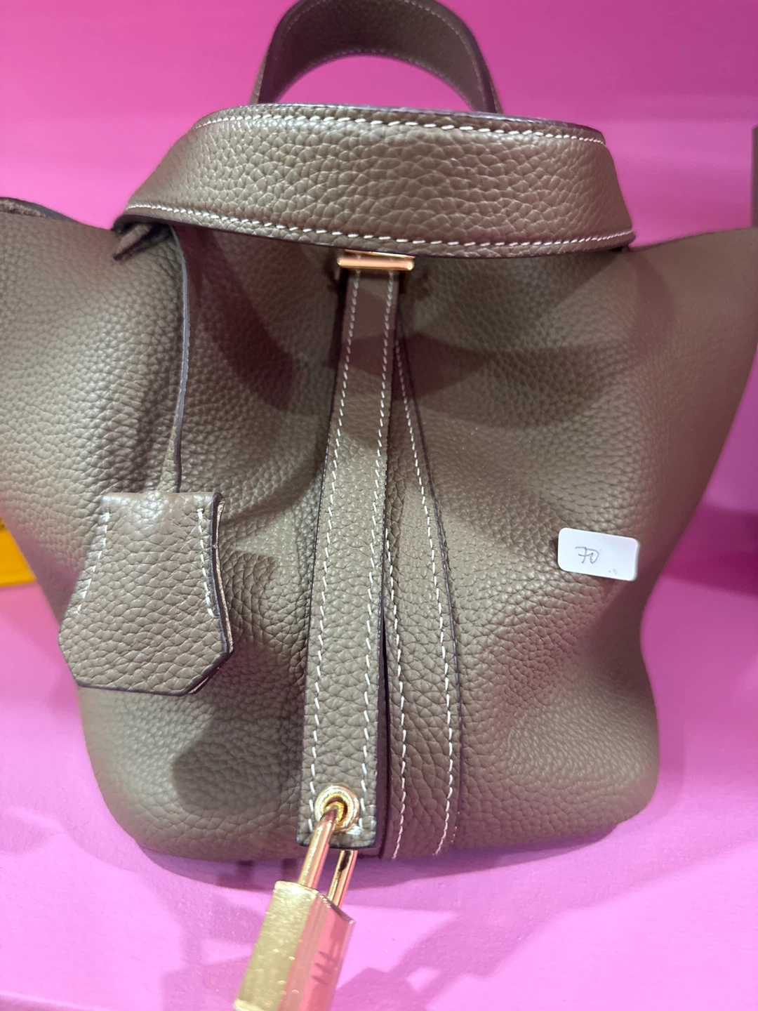 Taupe Leather Bucket Bag