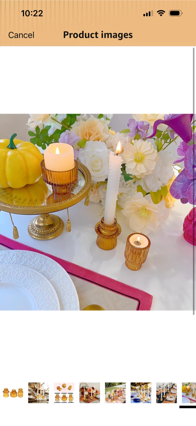 New-Set of 6 Amber Glass Candlestick Holders