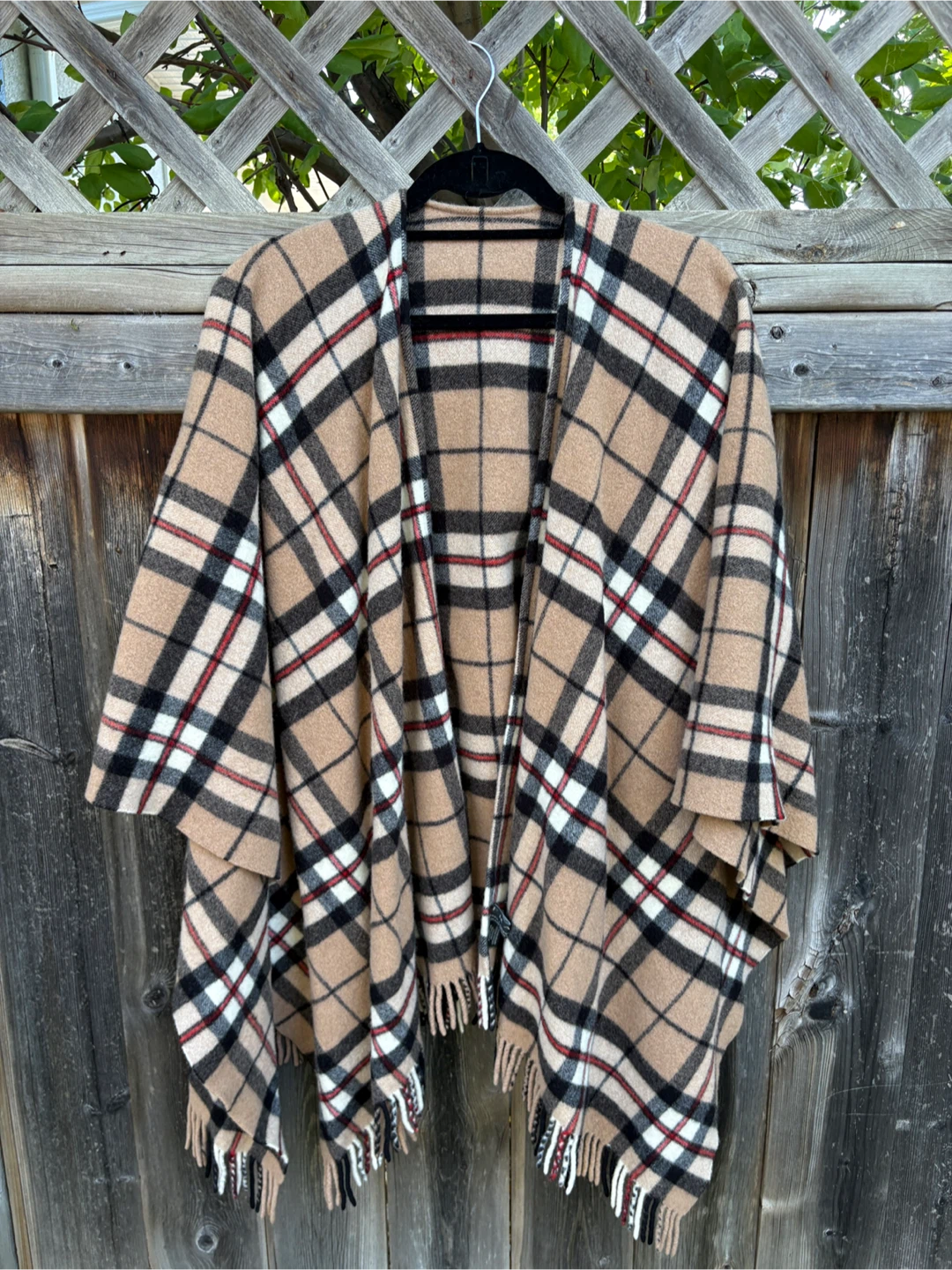 Frangi Plaid Fringe Poncho Cape