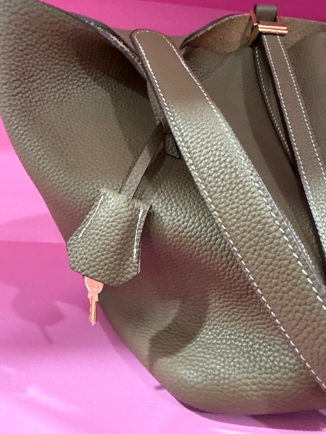 Taupe Leather Bucket Bag with Gold-Tone Hardware - photo 3