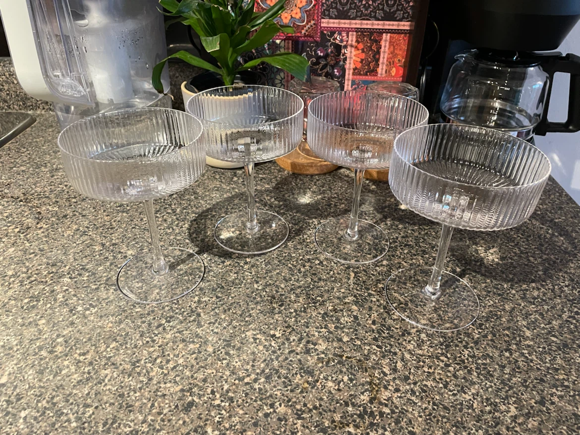Set of 4 Ribbed Martini Glasses