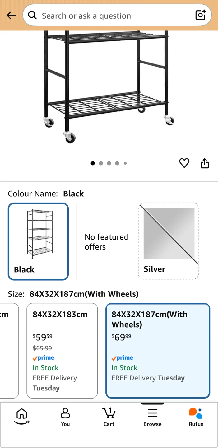 Heavy Duty 5-tier shelf with lockable wheels. New in box.