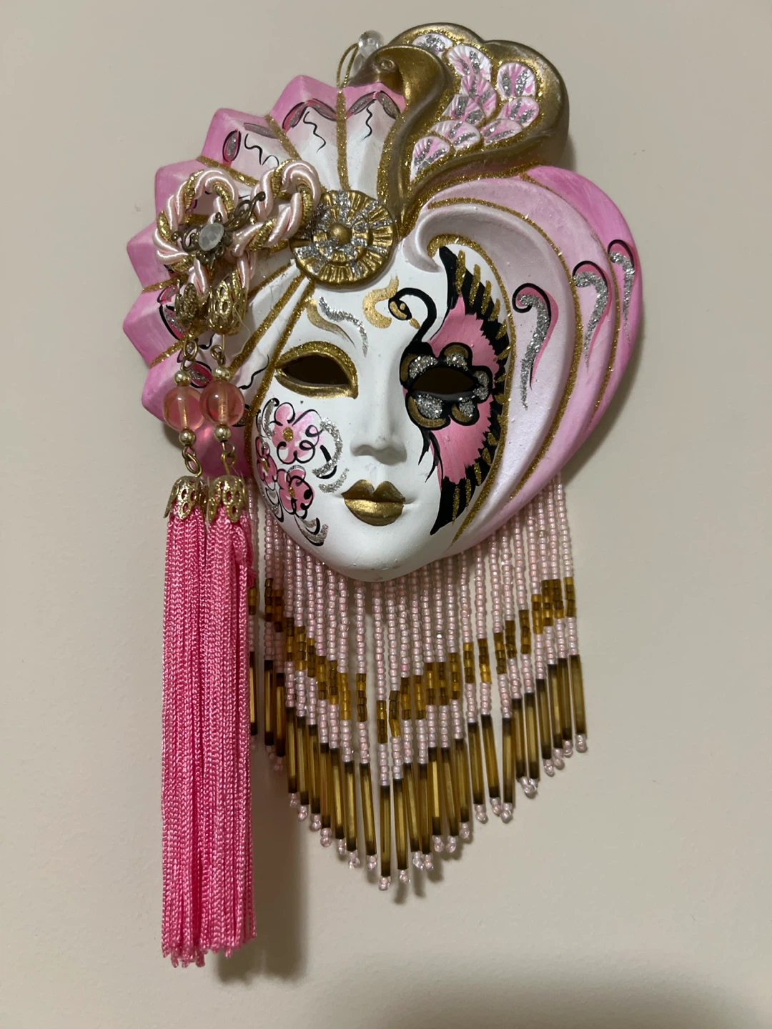 Decorative Venice Pink and Gold Wall Mask from
