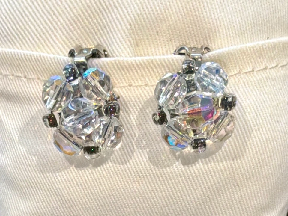 Aurora Borealis Crystal Beaded Clip On Earrings.