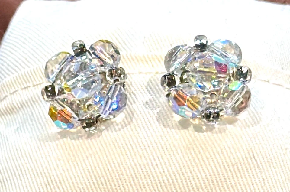 Aurora Borealis Crystal Beaded Clip On Earrings. - photo 2