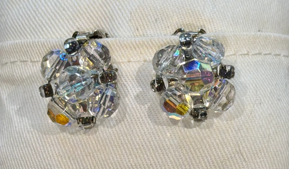 Aurora Borealis Crystal Beaded Clip On Earrings. - photo 3