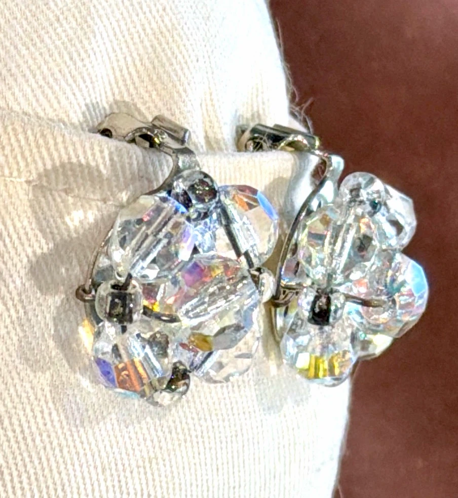 Aurora Borealis Crystal Beaded Clip On Earrings. - photo 4