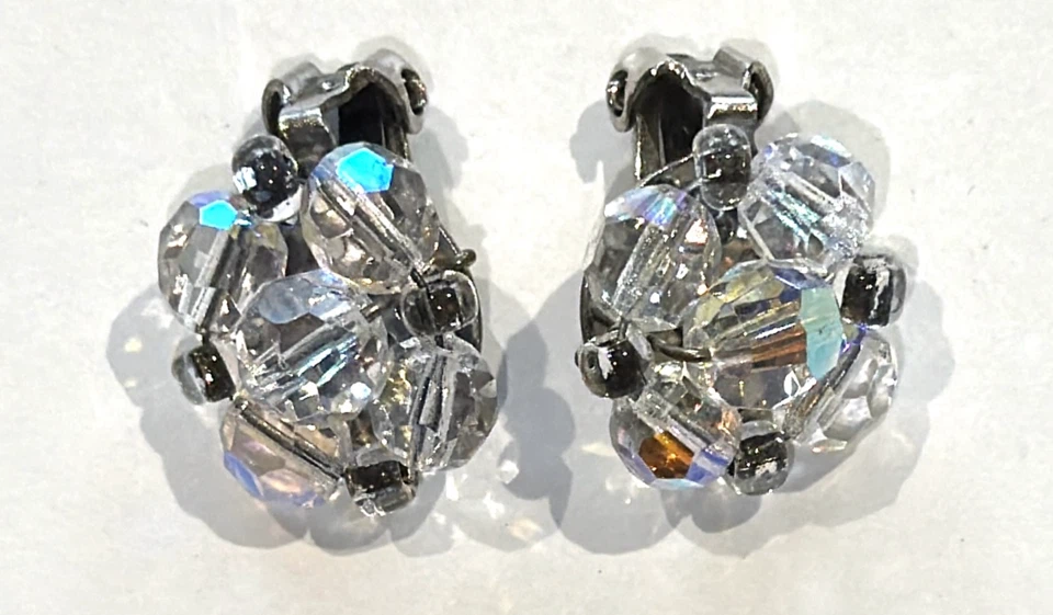 Aurora Borealis Crystal Beaded Clip On Earrings. - photo 5
