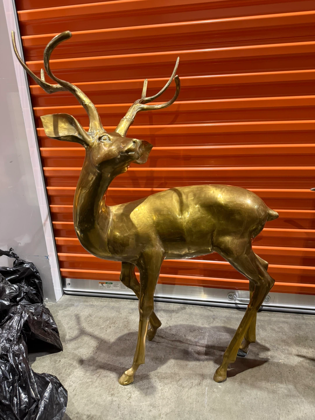 Large Vintage Brass Deer Statue