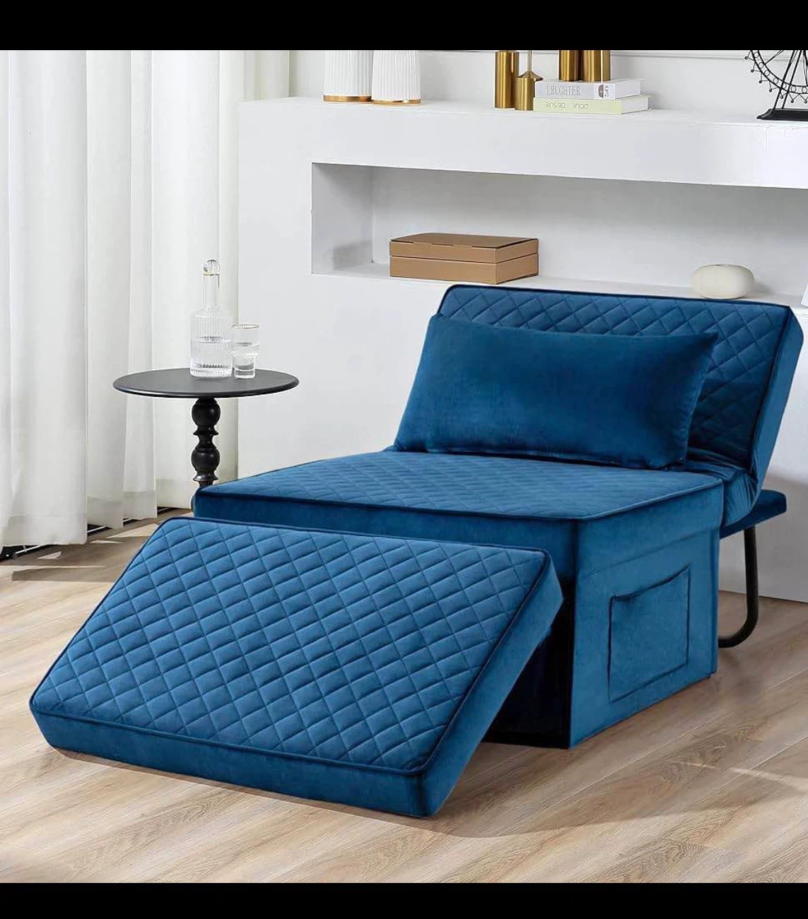 New 4 in 1 Blue Breathable Velvet Ottoman couch bed