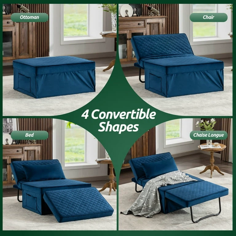 New 4 in 1 Blue Breathable Velvet Ottoman couch bed - photo 4