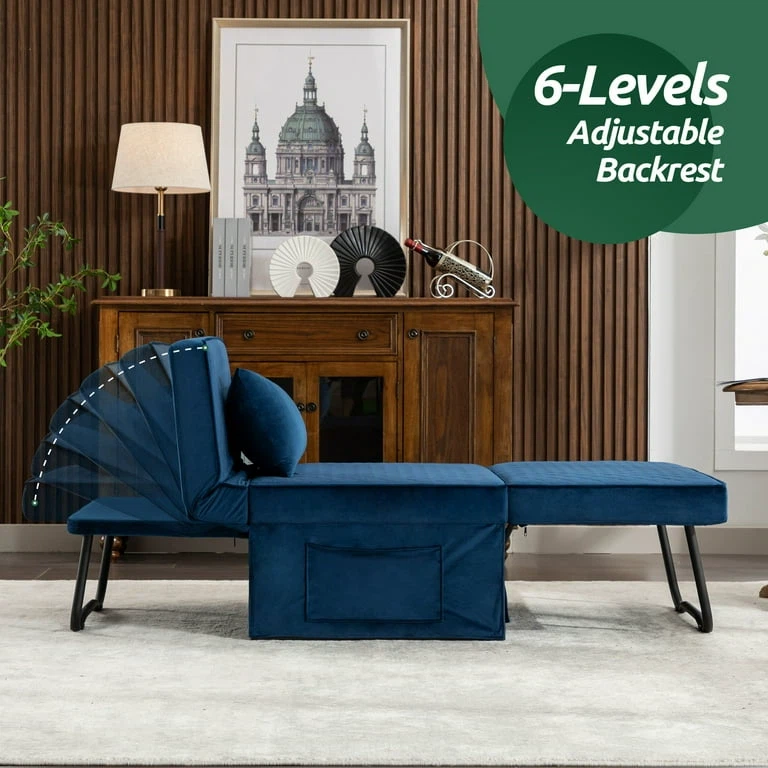 New 4 in 1 Blue Breathable Velvet Ottoman couch bed - photo 5