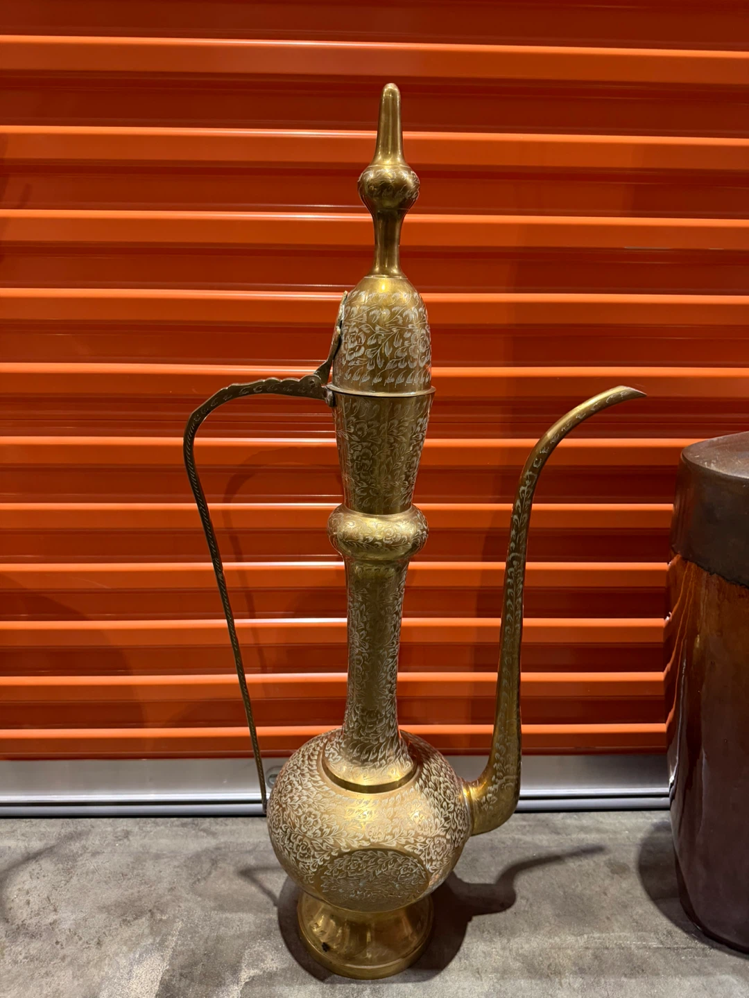 Vintage Etched Brass Decorative Pitcher