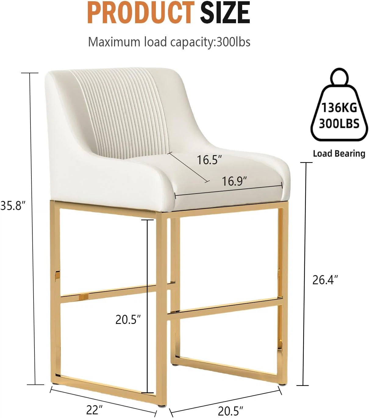 New Set of 2 Beige / cream 24” Velvet Counter Height Bar Stools - photo 2