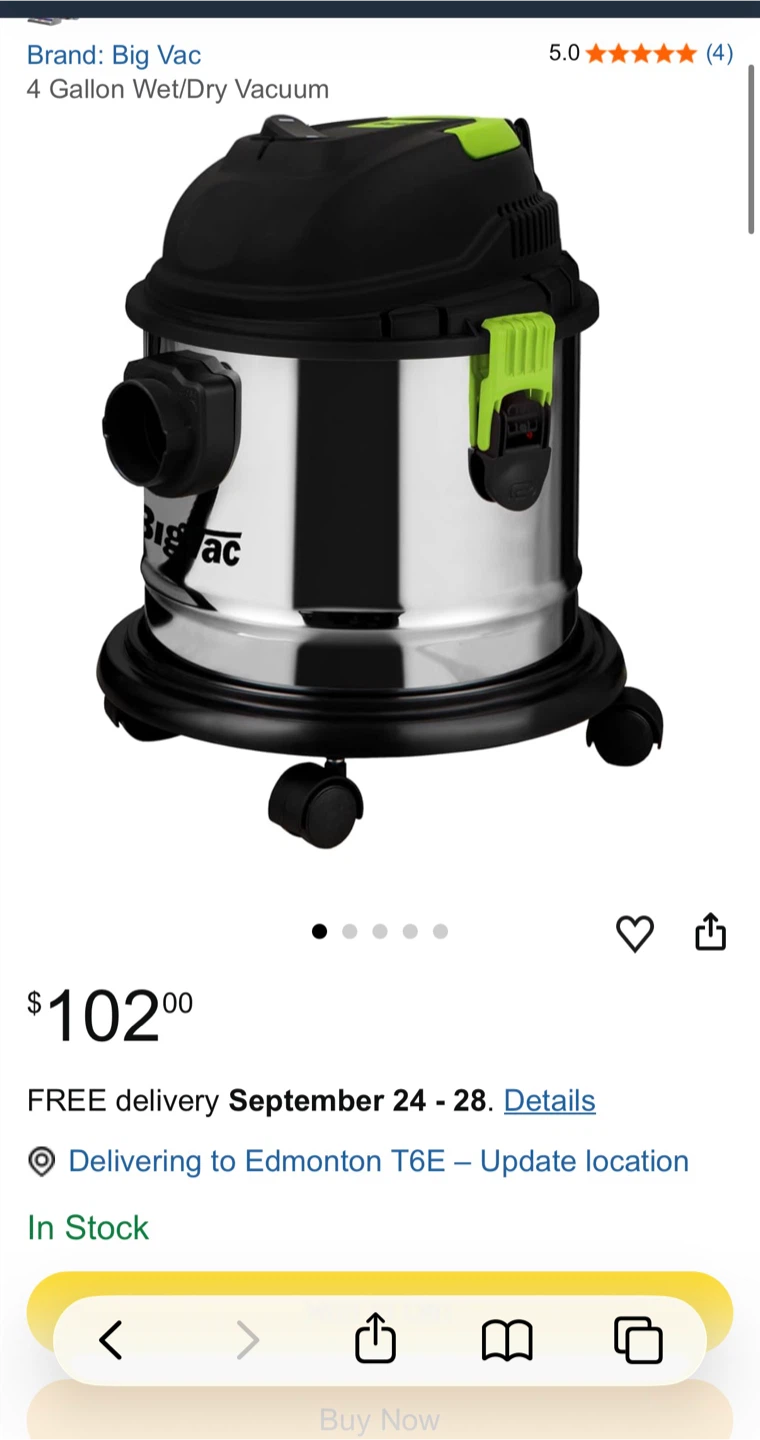 (BRAND NEW) BigVac 4 Gallon Stainless Steel Wet/Dry Vac (15L)