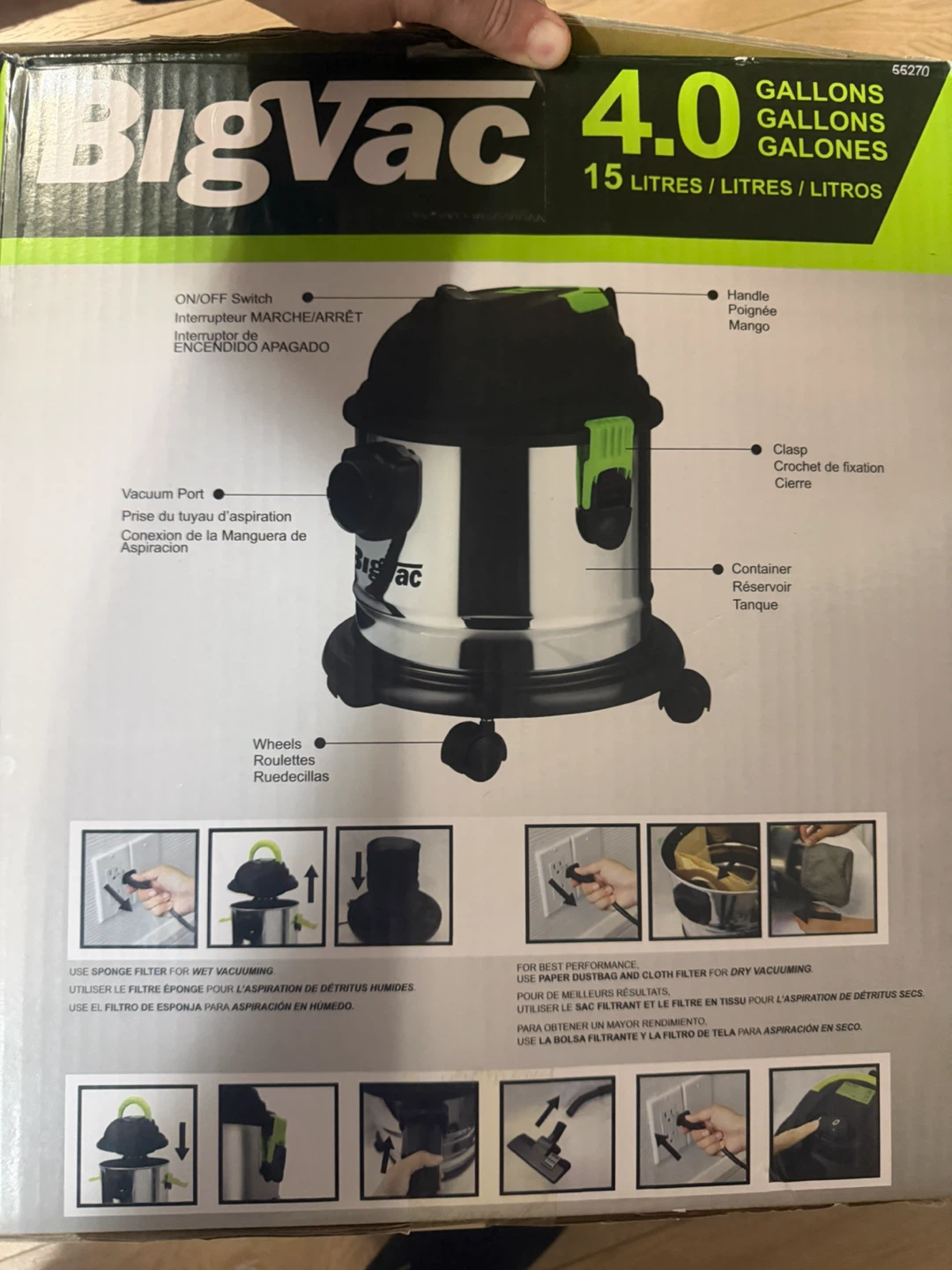(BRAND NEW) BigVac 4 Gallon Stainless Steel Wet/Dry Vac (15L) - photo 2