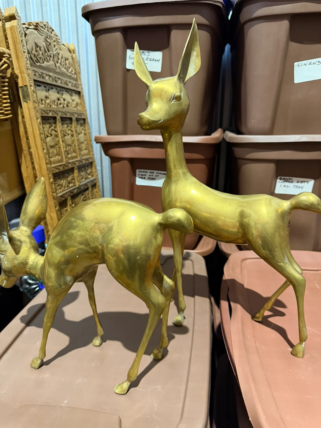 Vintage Brass Deer Figurines Set