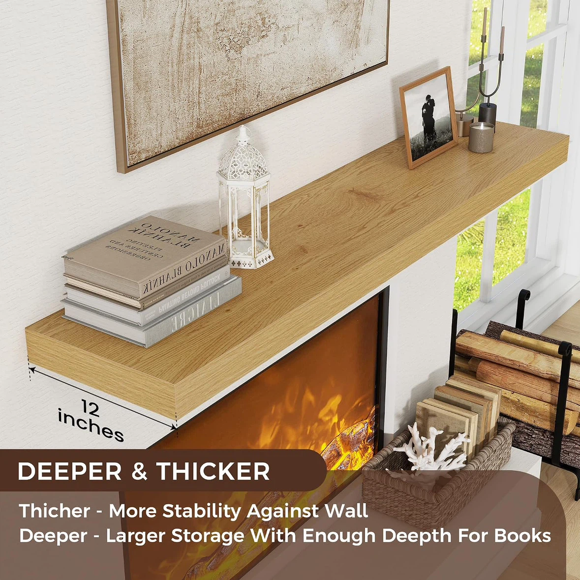New Oak finished 72 Inch Floating storage Shelf for Wall, - photo 3