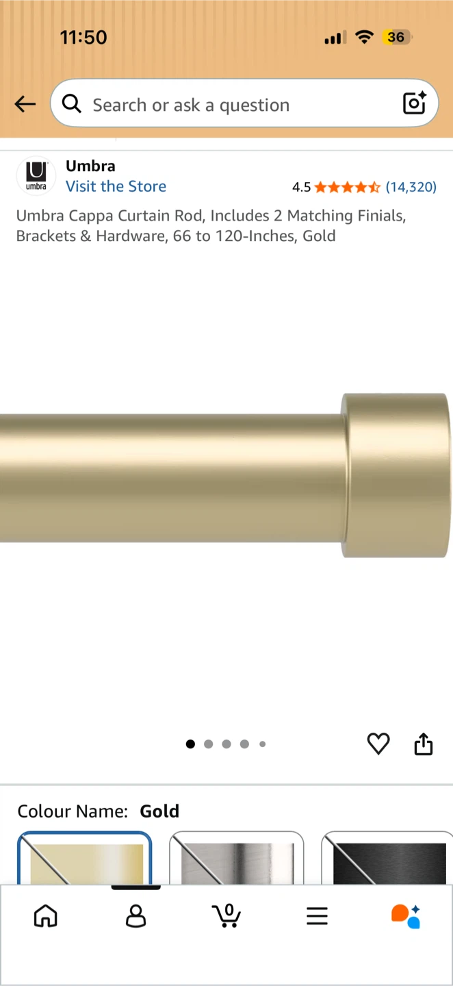Brand New Umbra Gold Curtain Rod (66-120 inches)