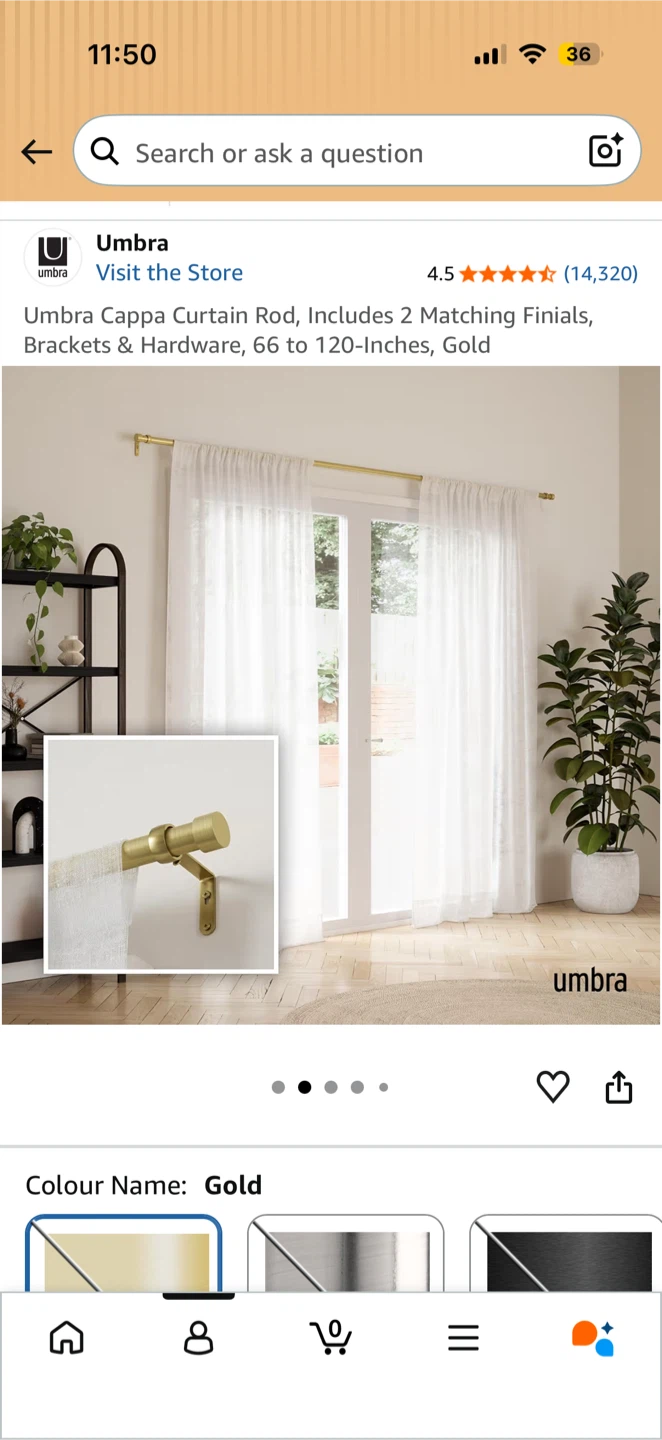 Brand New Umbra Gold Curtain Rod (66-120 inches) - photo 3