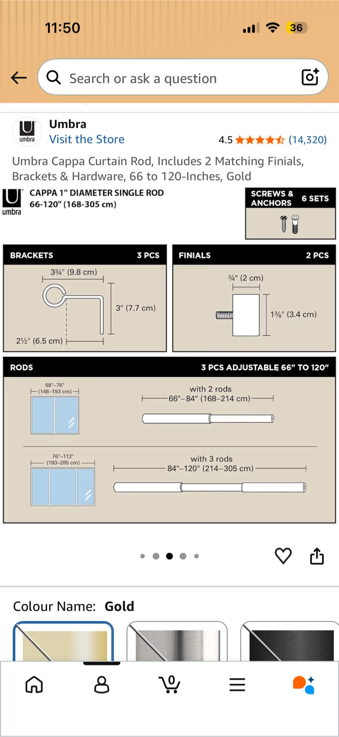 Brand New Umbra Gold Curtain Rod (66-120 inches) - photo 4