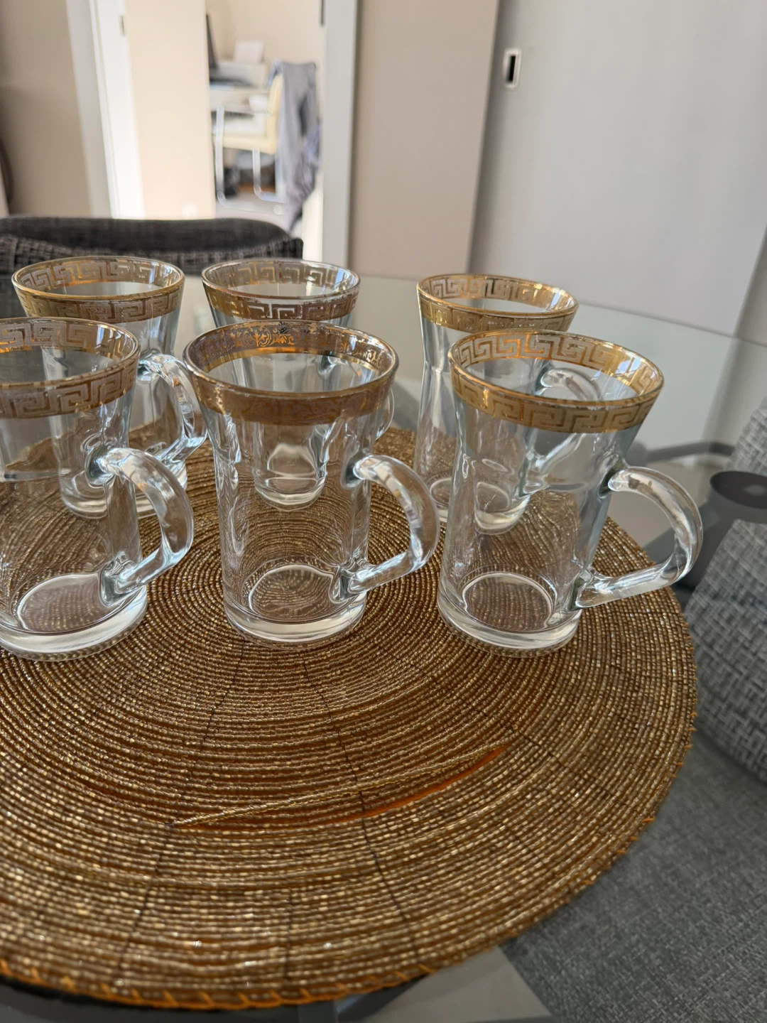 Set of 12 Greek Key Glass Mugs
