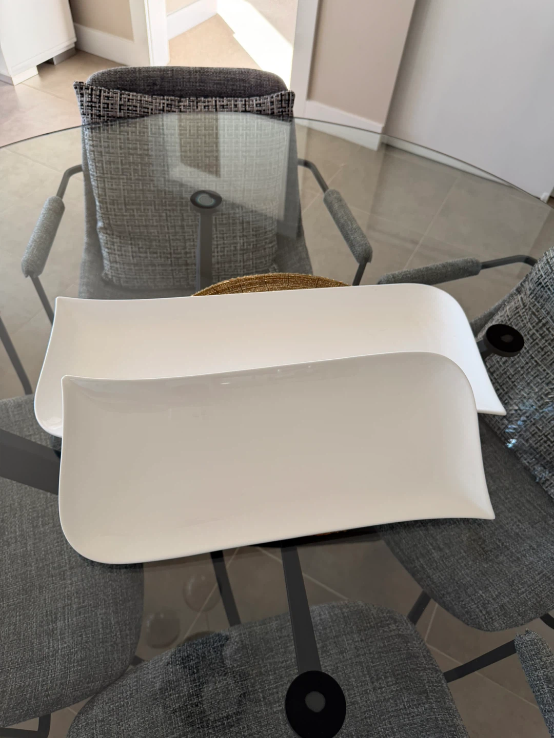 Two White Ceramic Rectangular Serving Platters