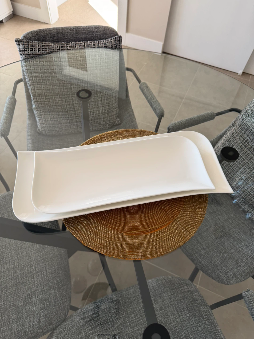 Two White Ceramic Rectangular Serving Platters - photo 2