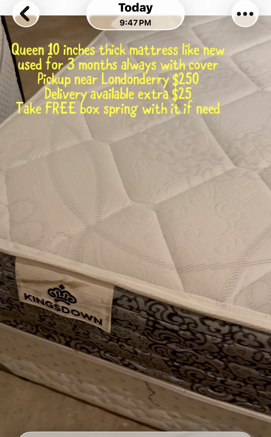 Kingsdown Queen mattress & box . Delivery $$