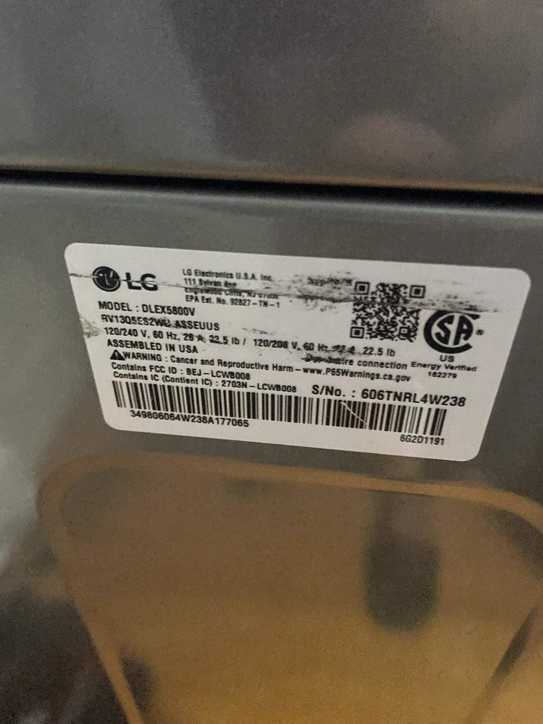 LG DLEX5800V Electric Dryer - photo 2