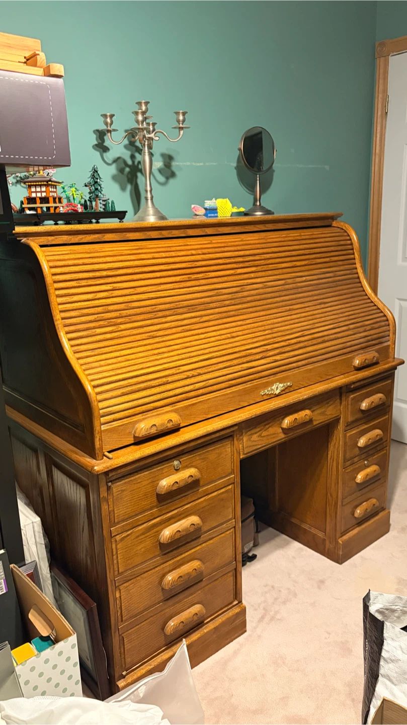 Oak Roll Top Desk with Drawers - photo 2