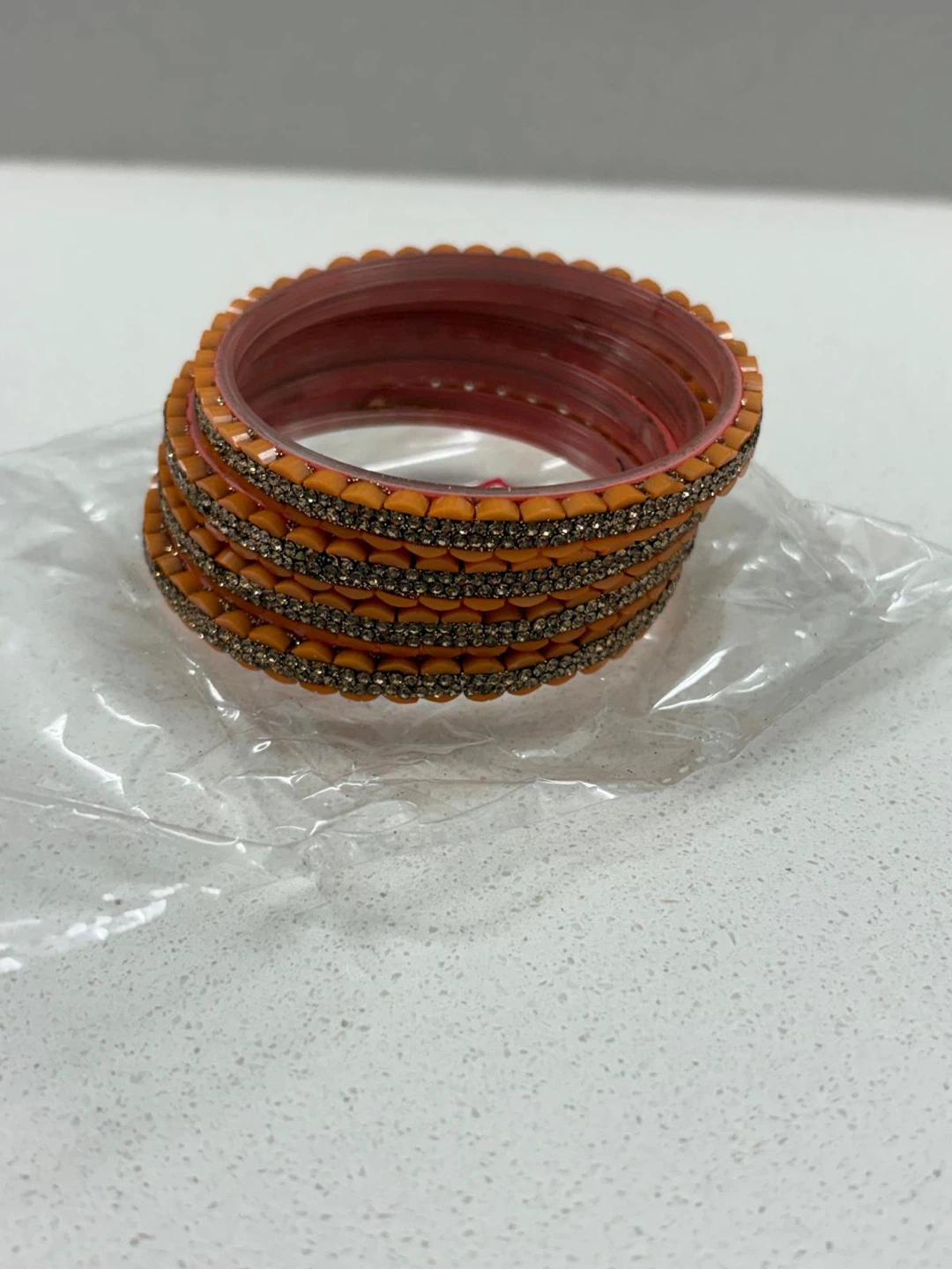 Orange and Rhinestone Bangle Set 🏈