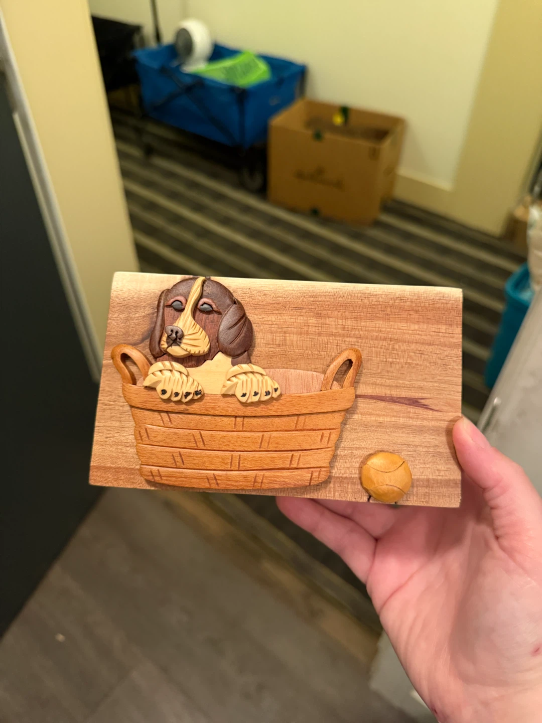 Handcrafted Wooden Puppy Puzzle Box