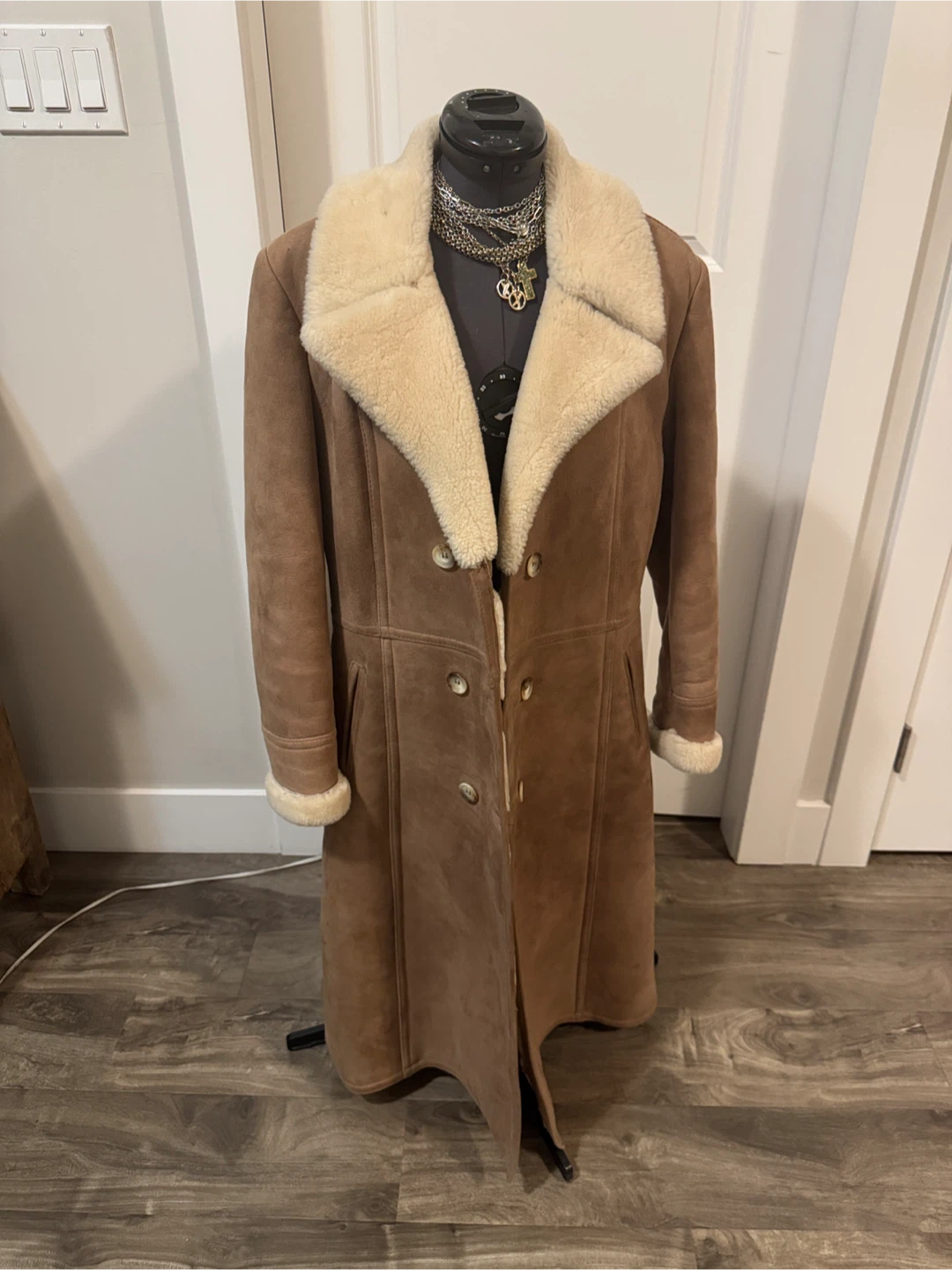 Vintage faux shearling -suede like trench coat - sz sm