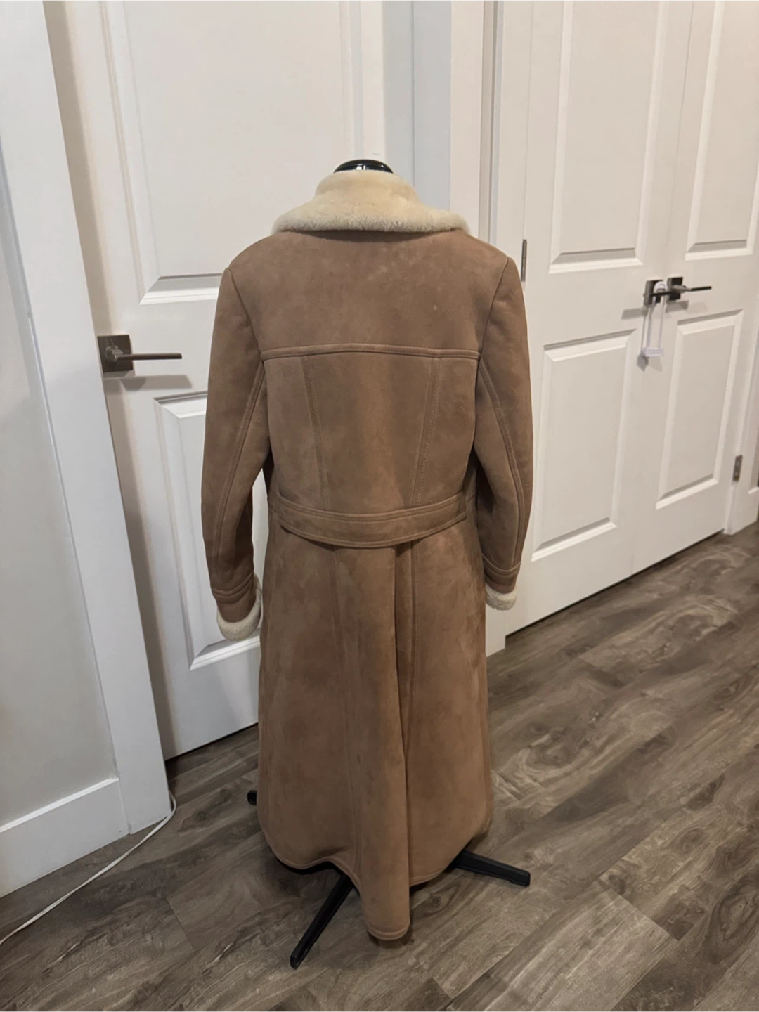 Vintage faux shearling -suede like trench coat - sz sm - photo 5