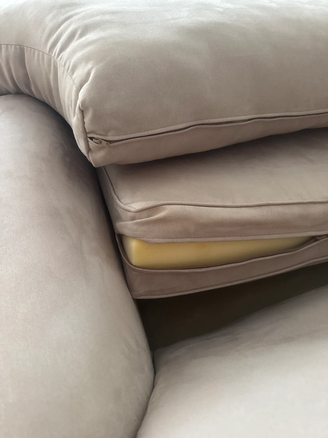 Solid Wood Frame 3-Seater Sofa – Light Brown Suede - photo 4