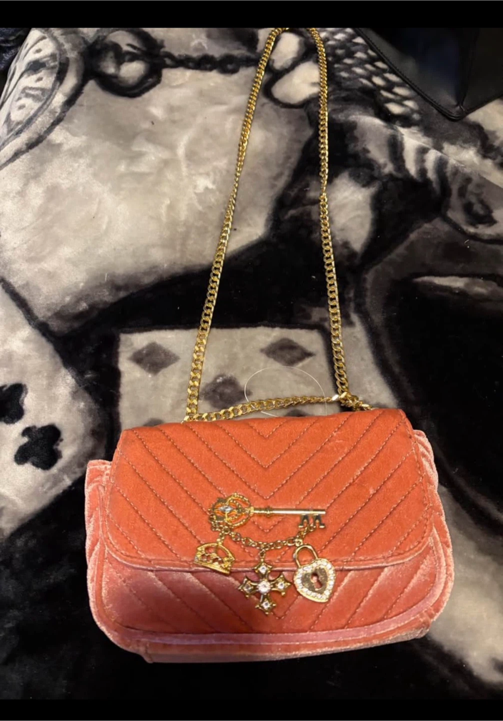 Pink Quilted Velvet Crossbody Bag